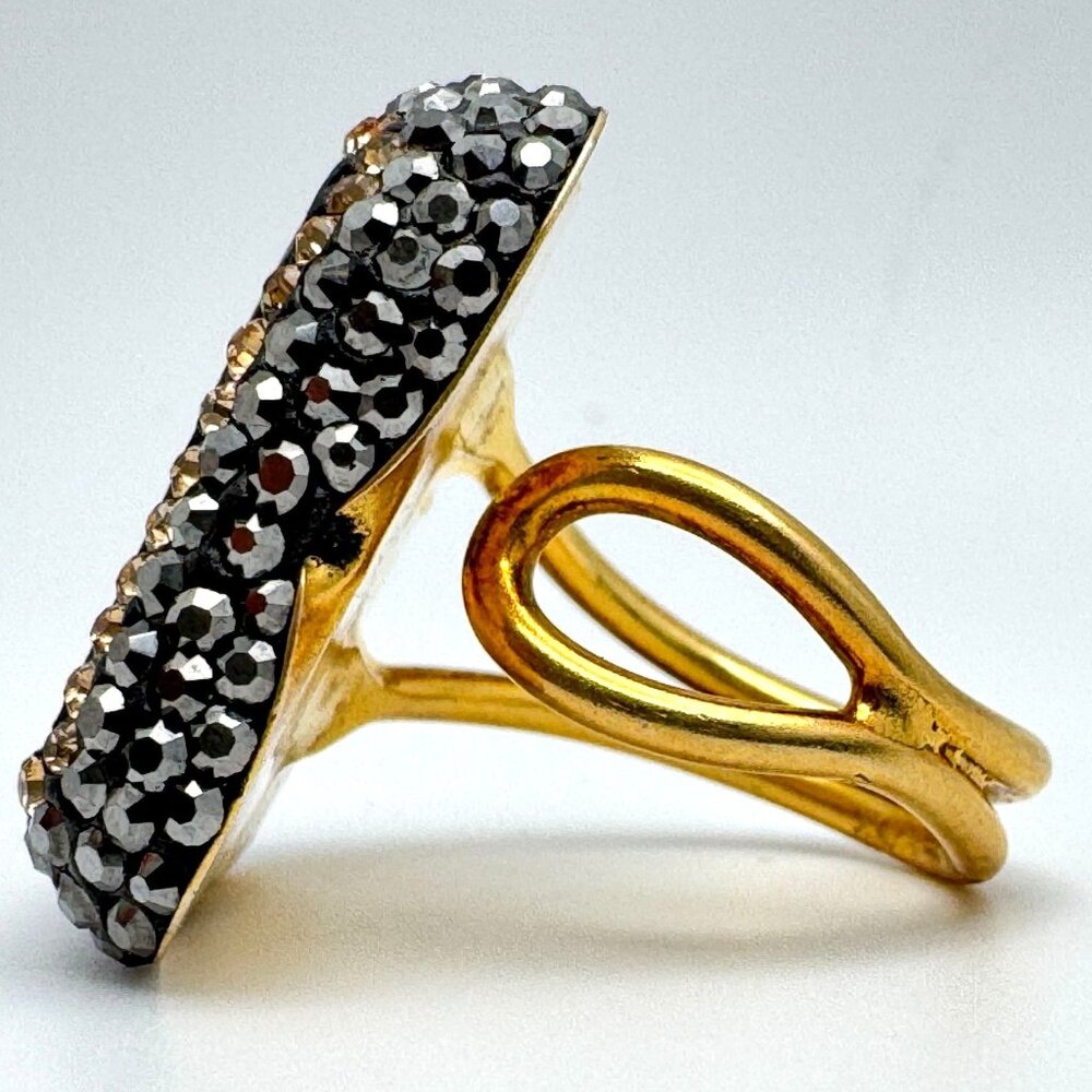 Turquoise Hematite Crystal 925 Silver Vermeil Statement Ring Size 7 Adjustable - Picture 9 of 11